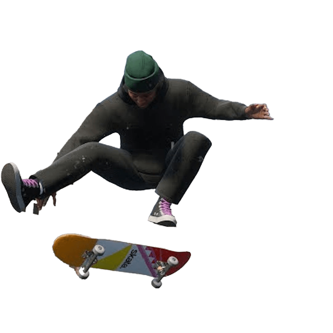 3D skateboarder doing a trick